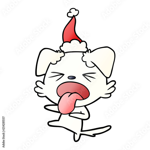 gradient cartoon of a disgusted dog wearing santa hat