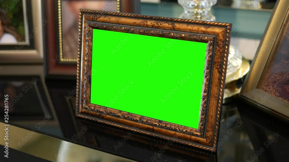 Copper brass picture frame on modern hallway table