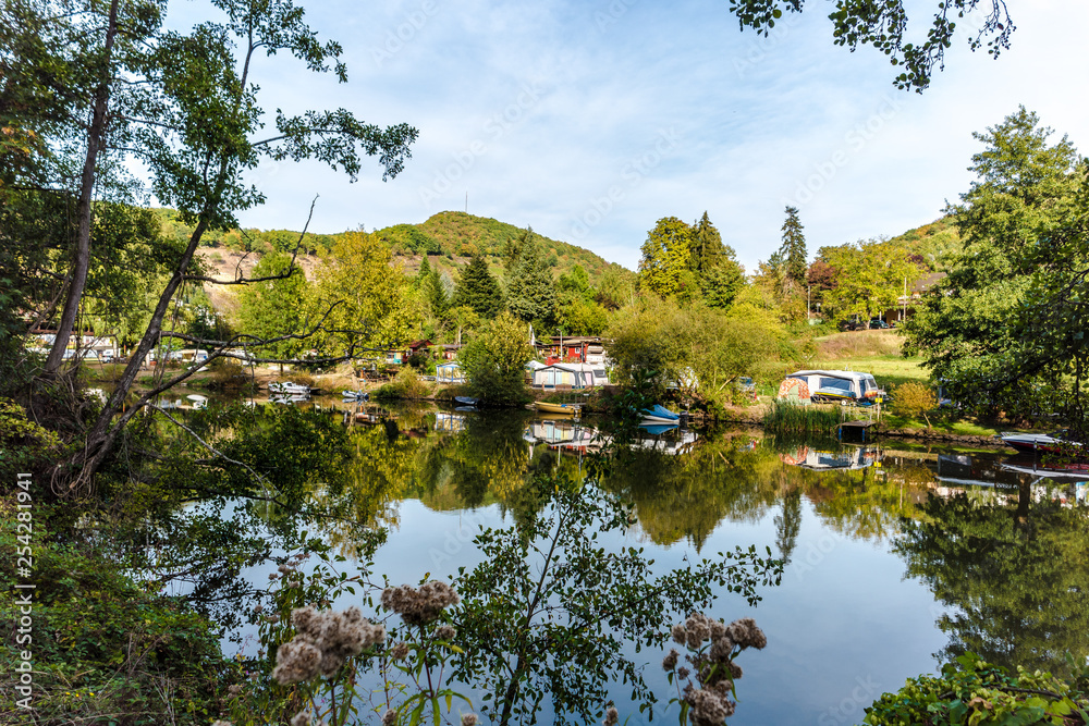Obraz premium Idyllic Lahn River with campsite