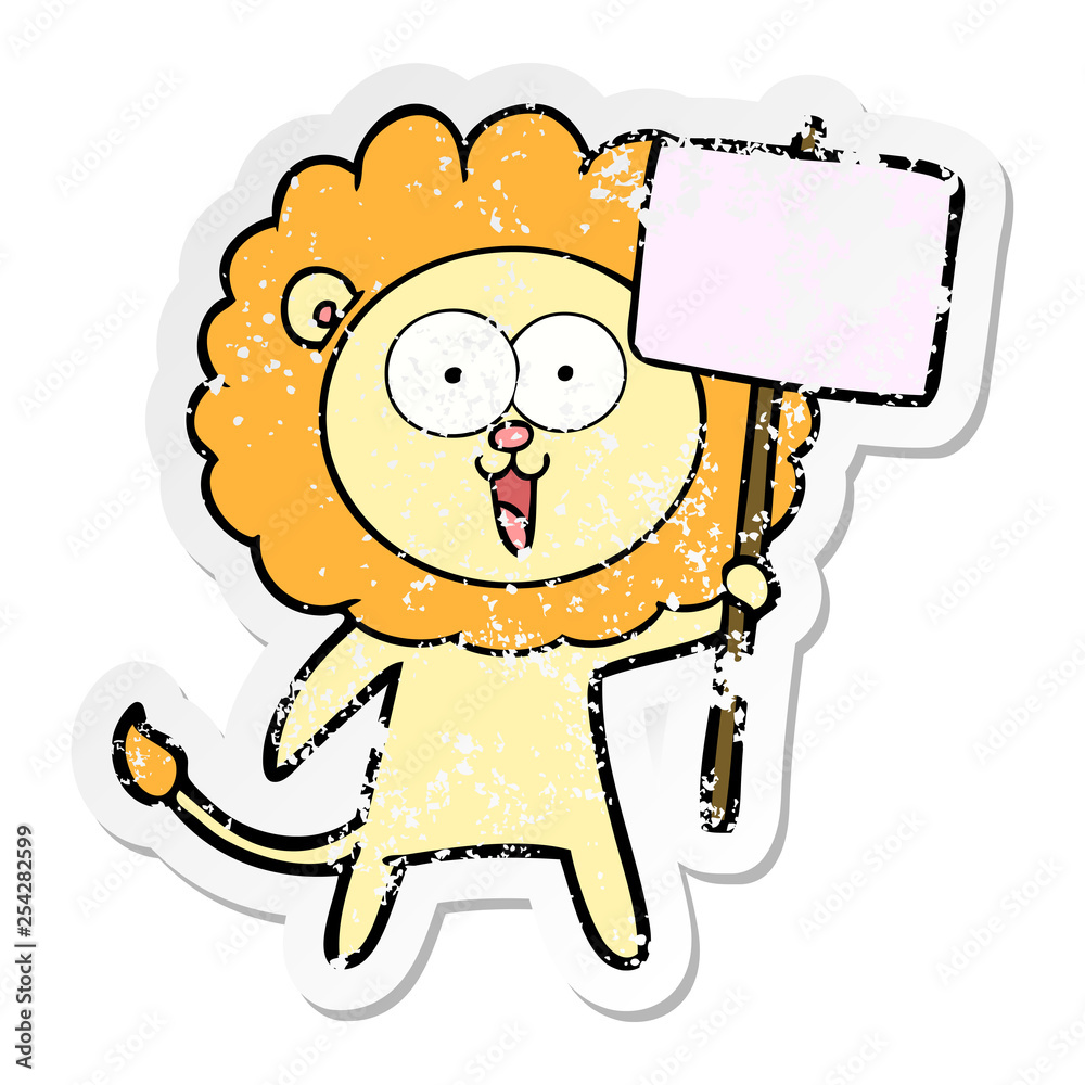 Fototapeta premium distressed sticker of a happy cartoon lion