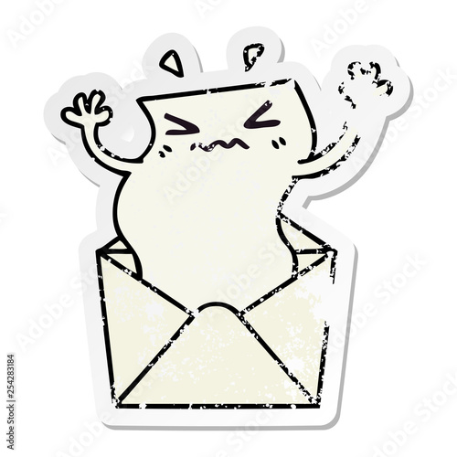distressed sticker of a quirky hand drawn cartoon letter and envelope