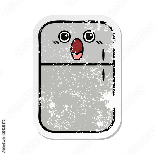 distressed sticker of a cute cartoon fridge freezer