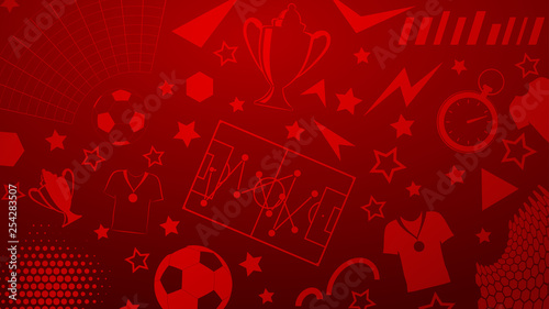 Background of football or soccer symbols in red colors