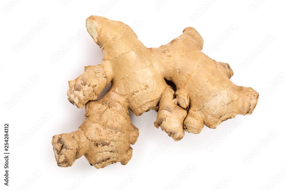 fresh Ginger root isolated on white background. Top view. Flat lay fresh Ginger root isolated on white background. Top view. Flat lay