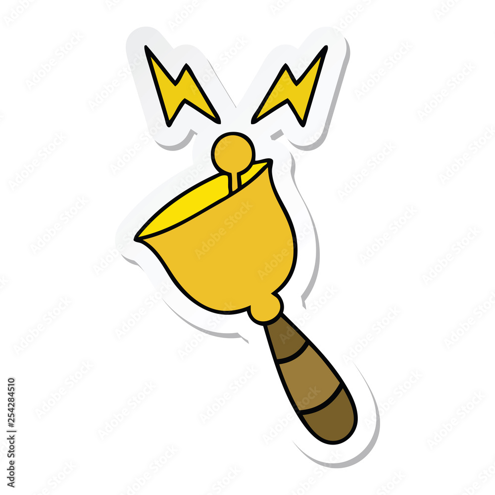 sticker of a cute cartoon ringing hand bell sticker of a cute cartoon ringing hand bell