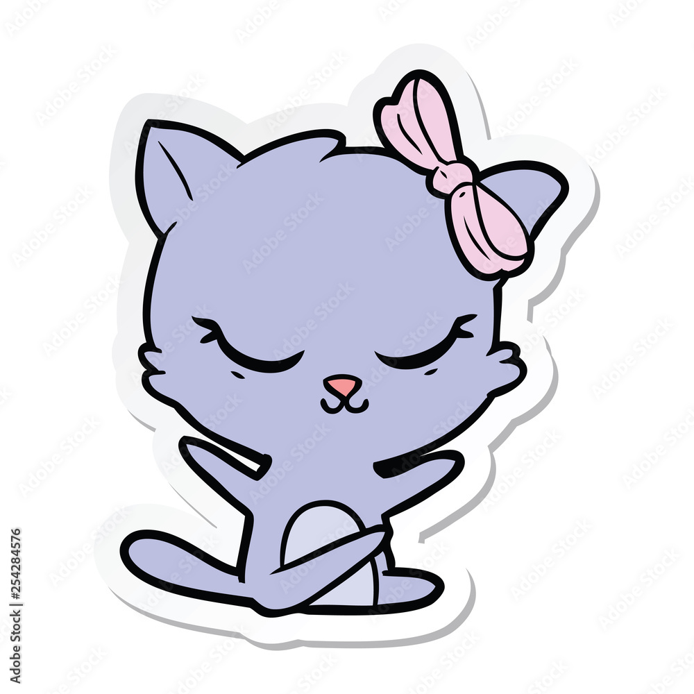 sticker of a cute cartoon cat with bow sticker of a cute cartoon cat with bow