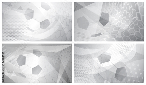 Set of four football or soccer abstract backgrounds with big ball in gray colors