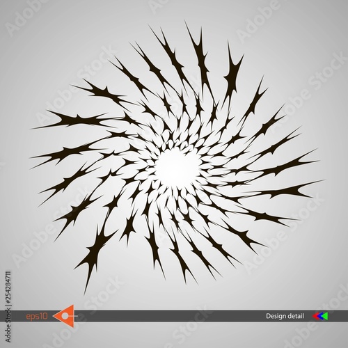 Design spiral patterns of stars. Abstract monochrome round background. Vector illustration without gradient.