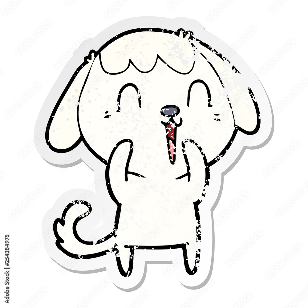 distressed sticker of a cute cartoon dog distressed sticker of a cute cartoon dog