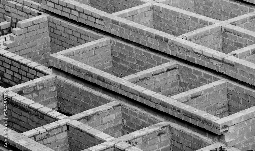 Gray brick walls on a building area. Gray brick walls on a building area.