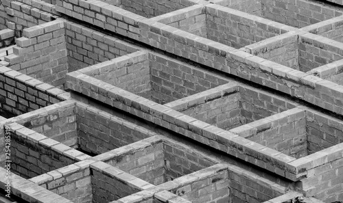 Gray brick walls on a building area.