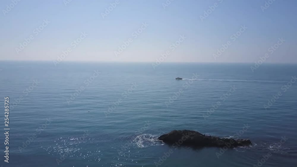 Aerial view: boat out at sea