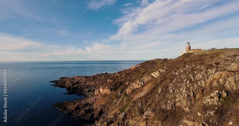 Drone footage: Lighthouse and coast landscape - Kullaberg, Sweden