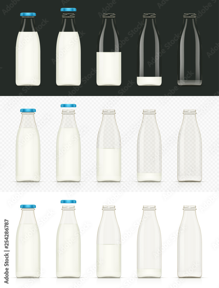 Glass milk bottle. Milky product. Dairy food. Isolated white background. Eps10 vector illustration. Glass milk bottle. Milky product. Dairy food. Isolated white background. Eps10 vector illustration.