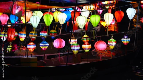 Beautiful lanterns on the boat in Hoi An old town. Hoi An is the World's Cultural heritage site.