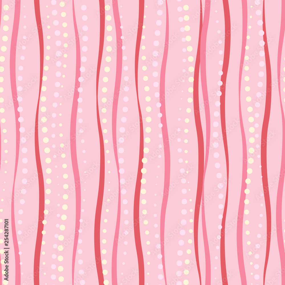 Seamless vector abstract pattern with waves of lines and circles in monochrome pastel colors on pink background. Endless geometric print Seamless vector abstract pattern with waves of lines and circles in monochrome pastel colors on pink background. Endless geometric print