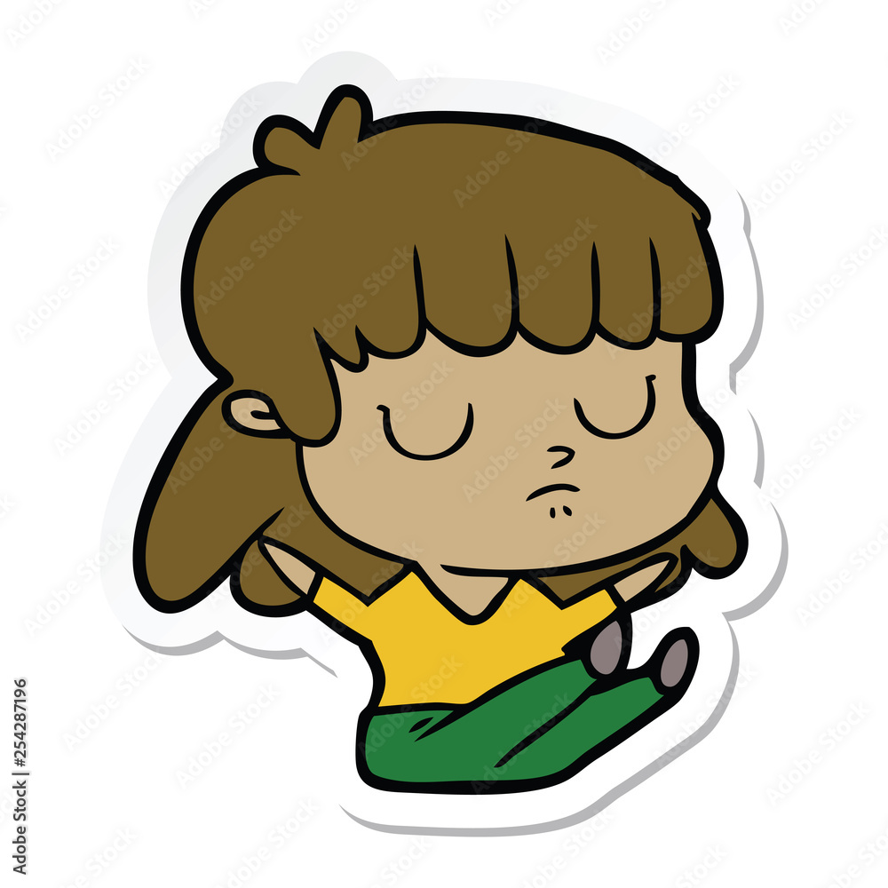 sticker of a cartoon indifferent woman sitting sticker of a cartoon indifferent woman sitting