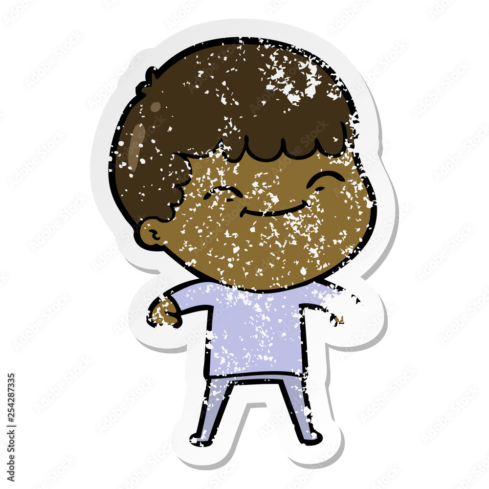 distressed sticker of a cartoon happy boy distressed sticker of a cartoon happy boy