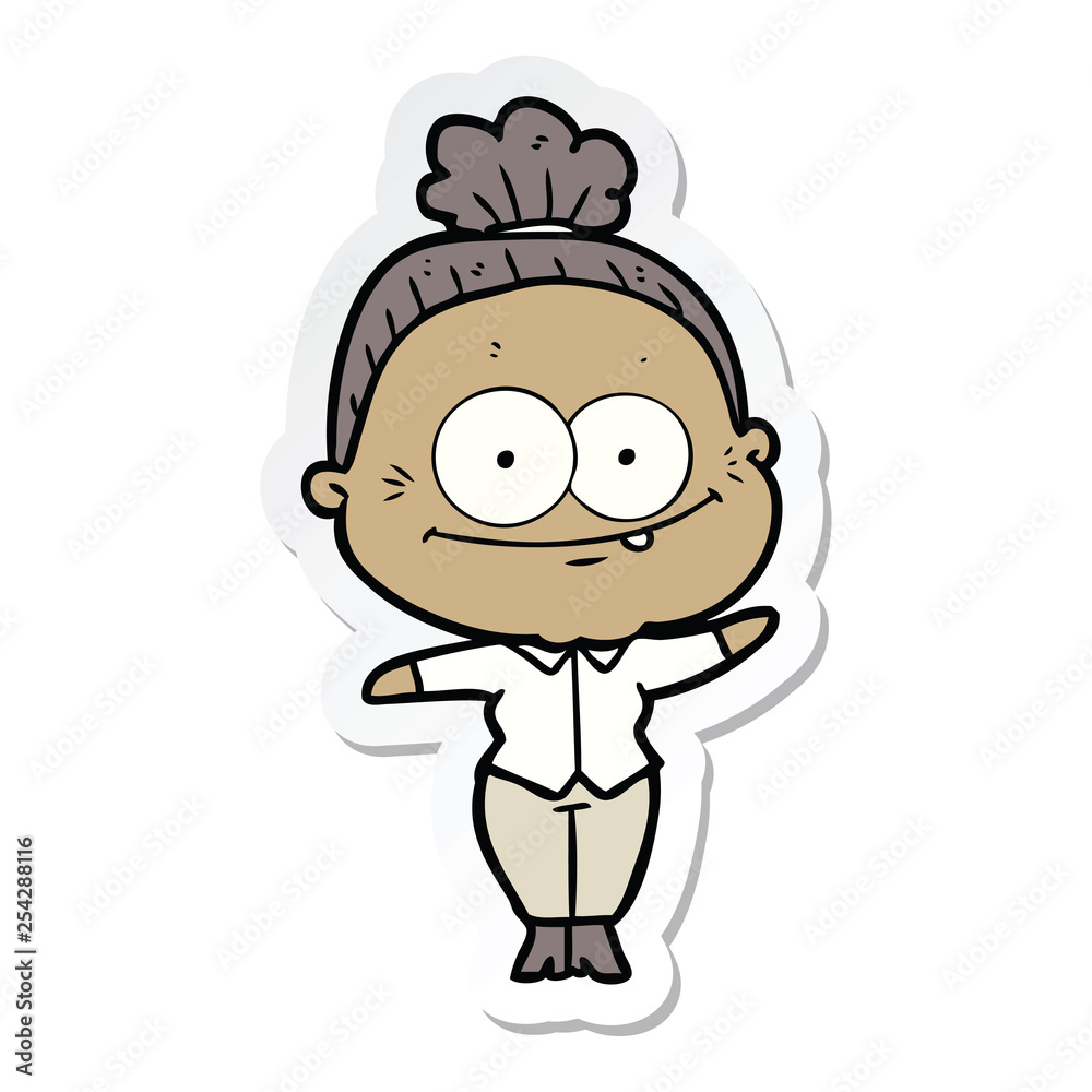 sticker of a cartoon happy old woman sticker of a cartoon happy old woman