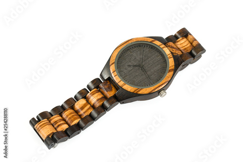 wooden wrist watch isolated on white
