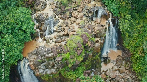 Maui Hawaii double waterfall pull out reveal from above with drone photo