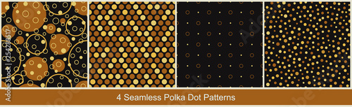 Set_of_patterns_037Seamless vector abstract patterns with geometric elements in monochrome brown colors on black background. Set of polka dot prints