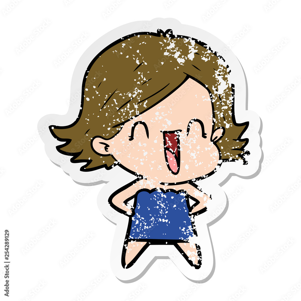 Obraz premium distressed sticker of a cartoon happy woman