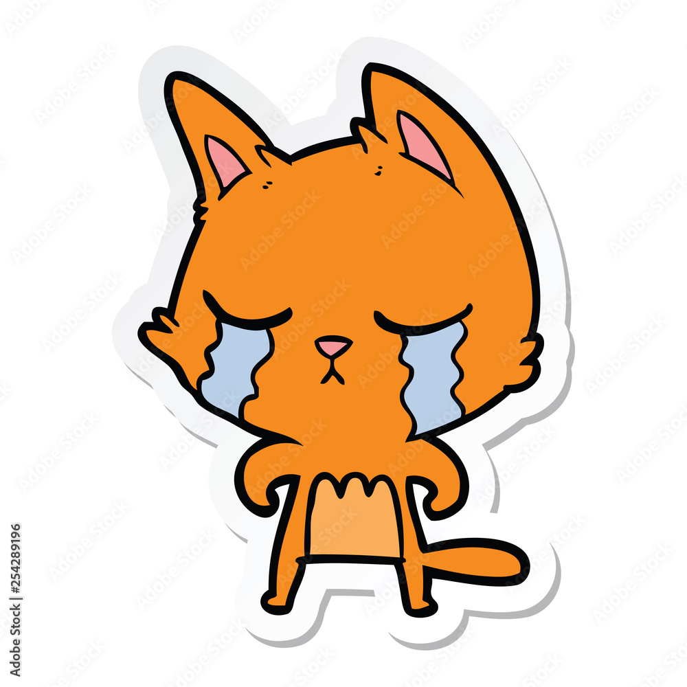 sticker of a crying cartoon cat
