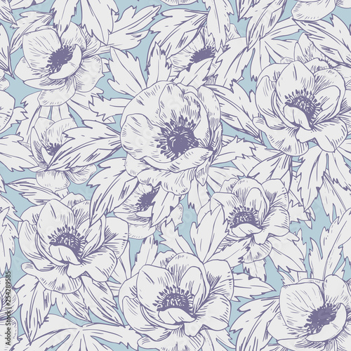 Seamless pattern with anemone flowers. Vector illustration
