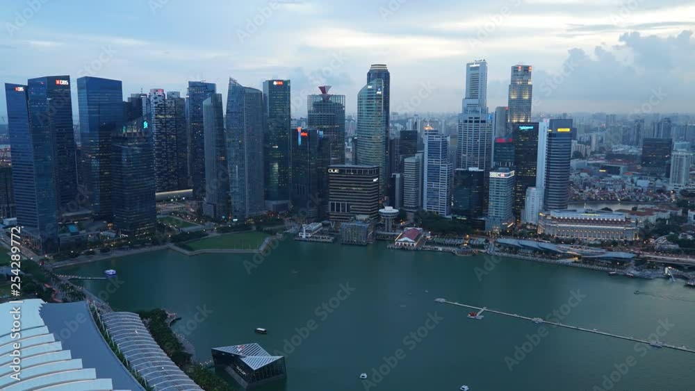 Time transition of the busy life of TL Singapore city skyline with corporate high rise buildings 
(time lapse shot) (panning shot)