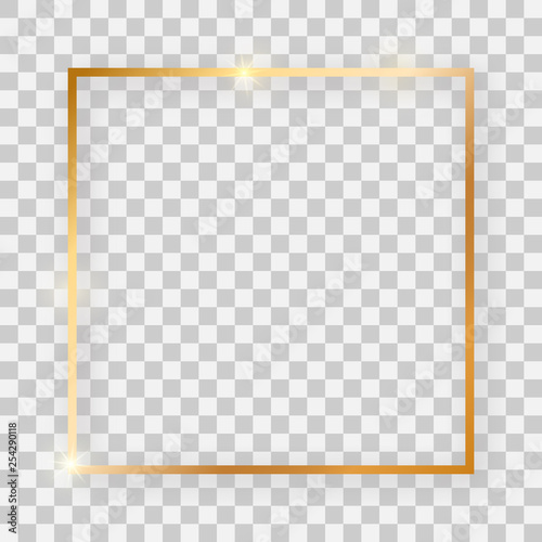 Gold shiny square frame with glowing effects