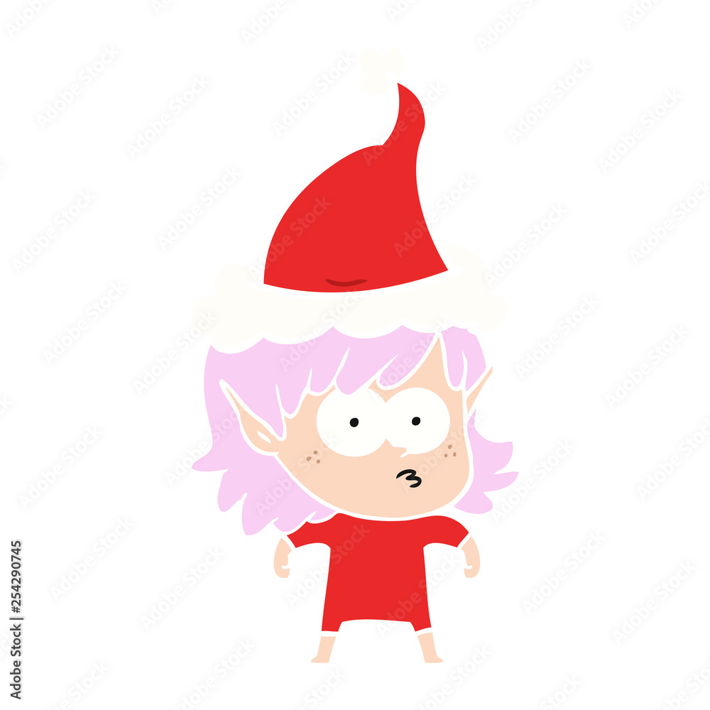 flat color illustration of a elf girl staring wearing santa hat flat color illustration of a elf girl staring wearing santa hat