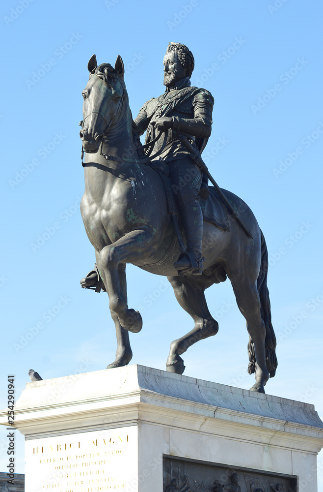 King Henry IV equestrian statue on the Pont Neuf bridge, Paris, France