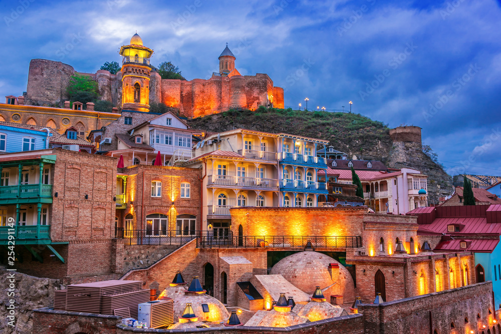 View of the Old Town of Tbilisi, Georgia after sunset - obrazy, fototapety, plakaty 