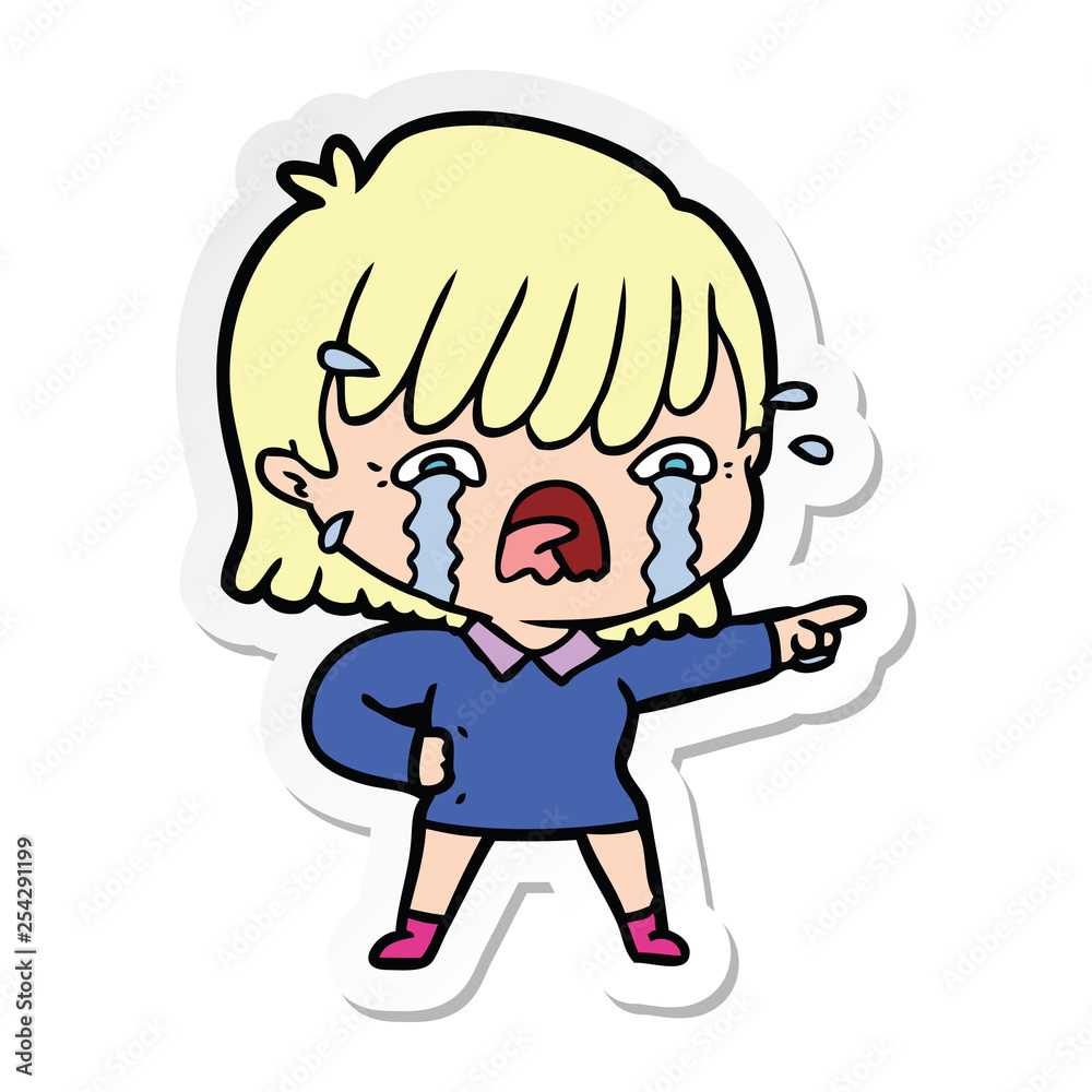 sticker of a cartoon girl crying