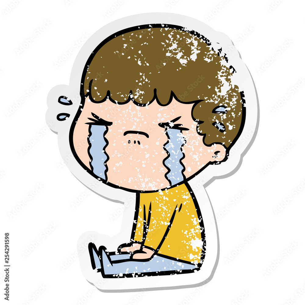 Obraz premium distressed sticker of a cartoon man crying