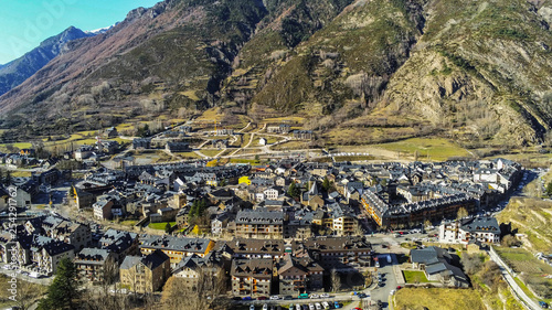 Huesca. Aerial view in Benasque. Aragon. Spain. Drone Photo