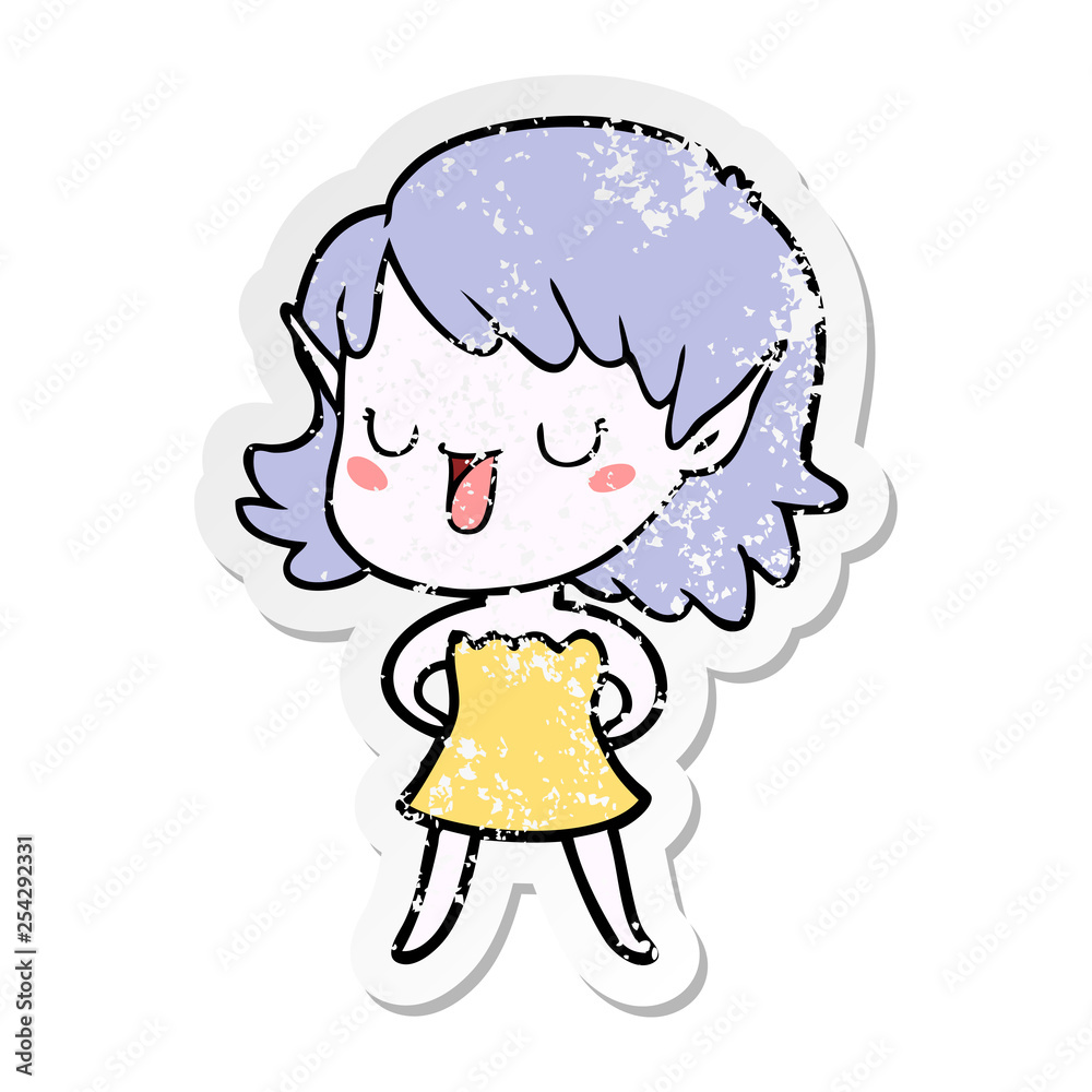 Obraz premium distressed sticker of a cartoon elf girl