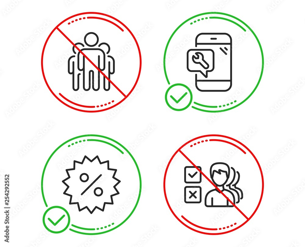 Do or Stop. Discount, Phone repair and Group icons simple set. Opinion sign. Special offer, Spanner service, Managers. Choose answer. Business set. Line discount do icon. Prohibited ban stop. Vector Do or Stop. Discount, Phone repair and Group icons simple set. Opinion sign. Special offer, Spanner service, Managers. Choose answer. Business set. Line discount do icon. Prohibited ban stop. Vector