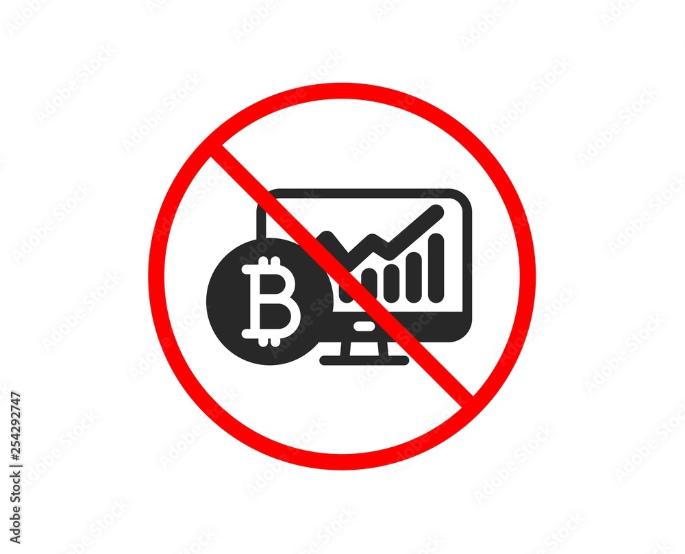 No or Stop. Bitcoin graph icon. Cryptocurrency analytics sign. Crypto money statistics symbol. Prohibited ban stop symbol. No bitcoin chart icon. Vector No or Stop. Bitcoin graph icon. Cryptocurrency analytics sign. Crypto money statistics symbol. Prohibited ban stop symbol. No bitcoin chart icon. Vector