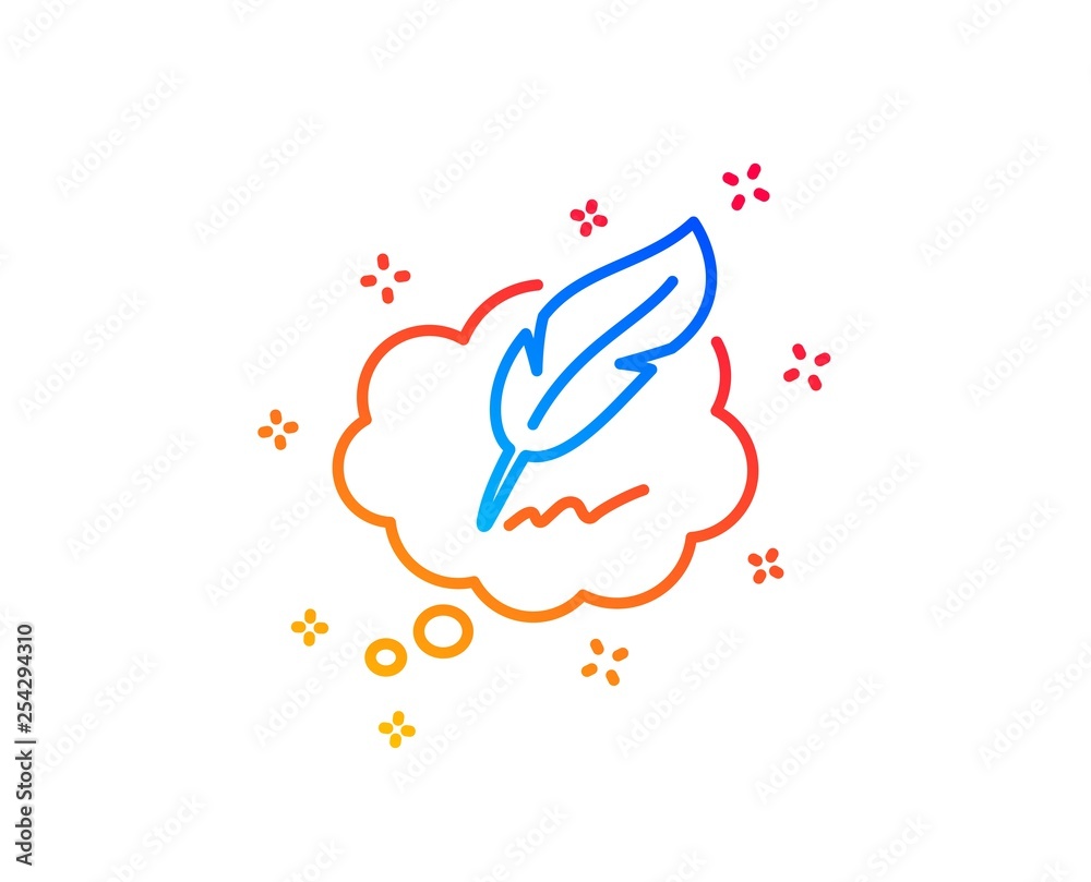Fototapeta premium Copywriting speech bubble line icon. Feather sign. Copyright symbol. Gradient design elements. Linear copyright chat icon. Random shapes. Vector