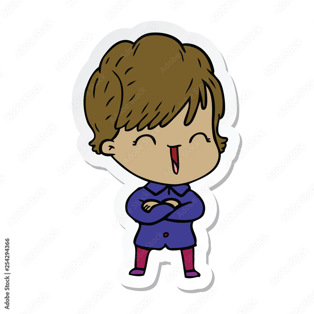 sticker of a cartoon laughing woman sticker of a cartoon laughing woman