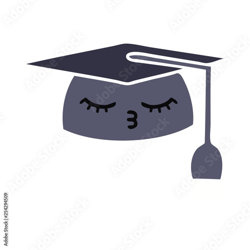 flat color retro cartoon graduation hat