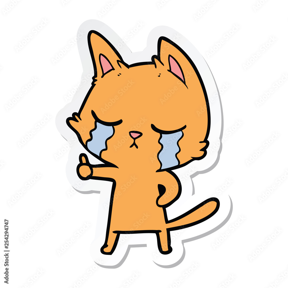 sticker of a crying cartoon cat sticker of a crying cartoon cat