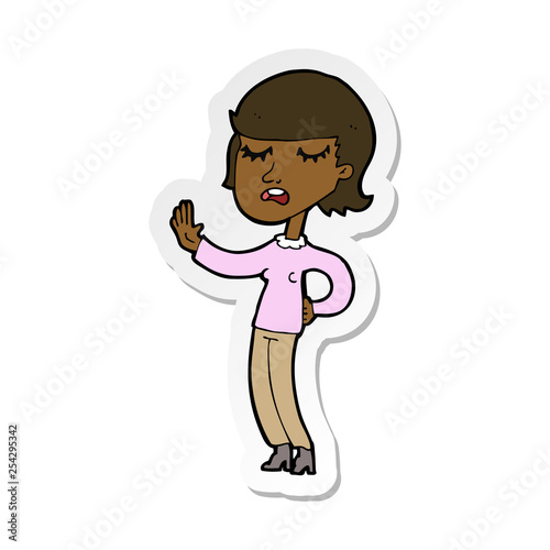 sticker of a cartoon woman ignoring