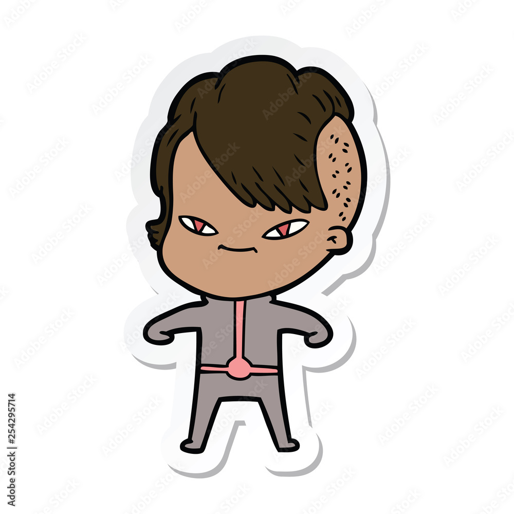 sticker of a cute cartoon girl with hipster haircut sticker of a cute cartoon girl with hipster haircut