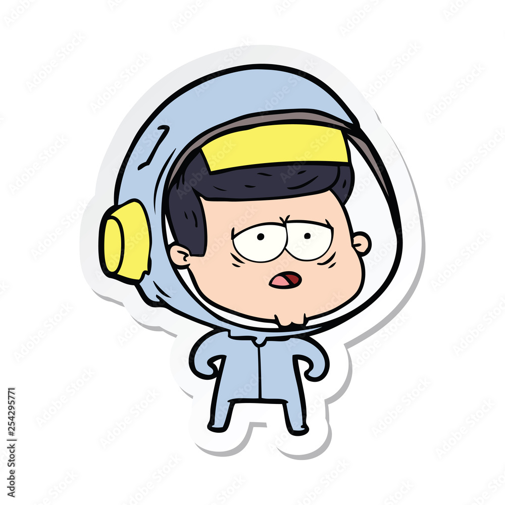 sticker of a cartoon tired astronaut