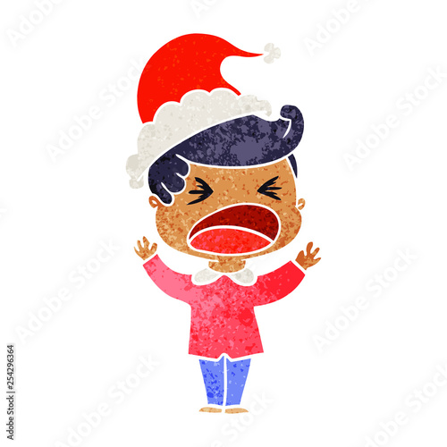 retro cartoon of a shouting man wearing santa hat