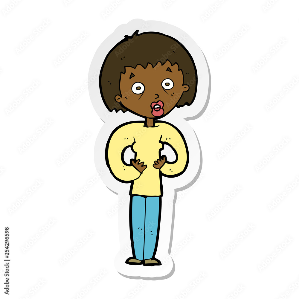 sticker of a cartoon woman gesturing at self sticker of a cartoon woman gesturing at self