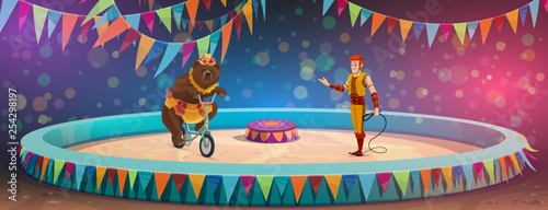 Chapiteau circus, bear and handler, stage or arena